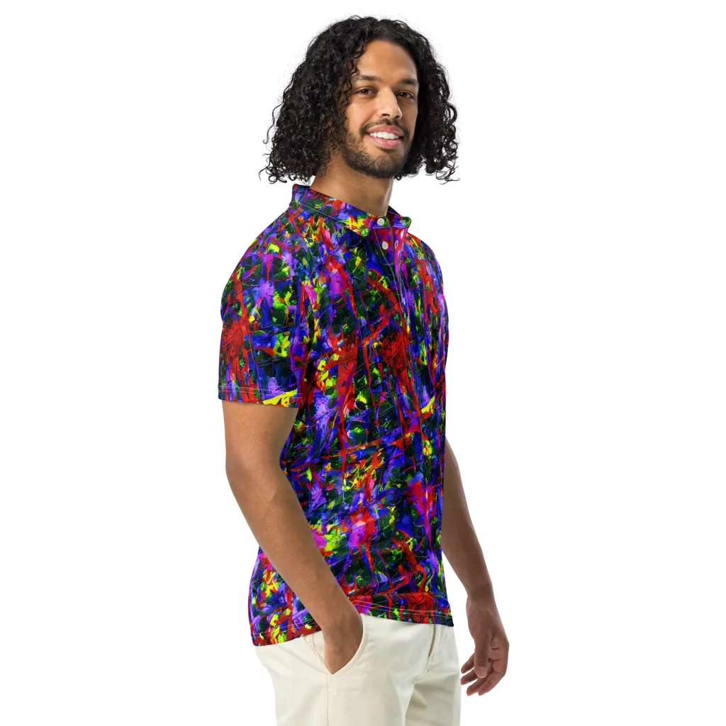 Fractured Rainbow on Men's Slim Fit Polo Shirt — Right Front