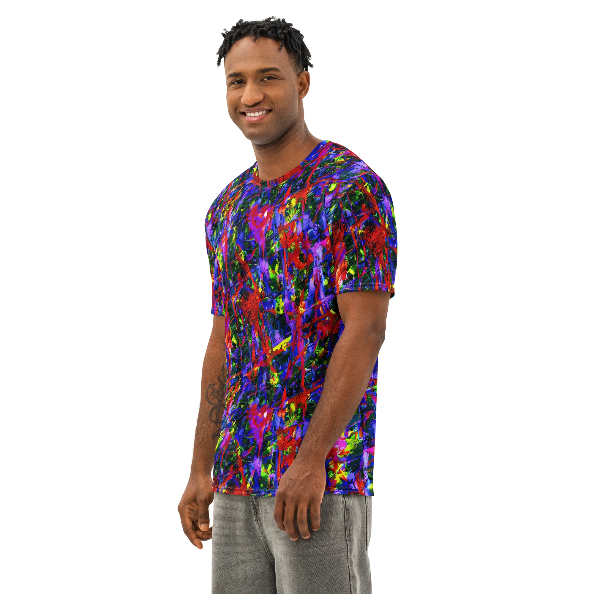 Fractured Rainbow on Men's Cotton Crew Neck T-Shirt — Left Front