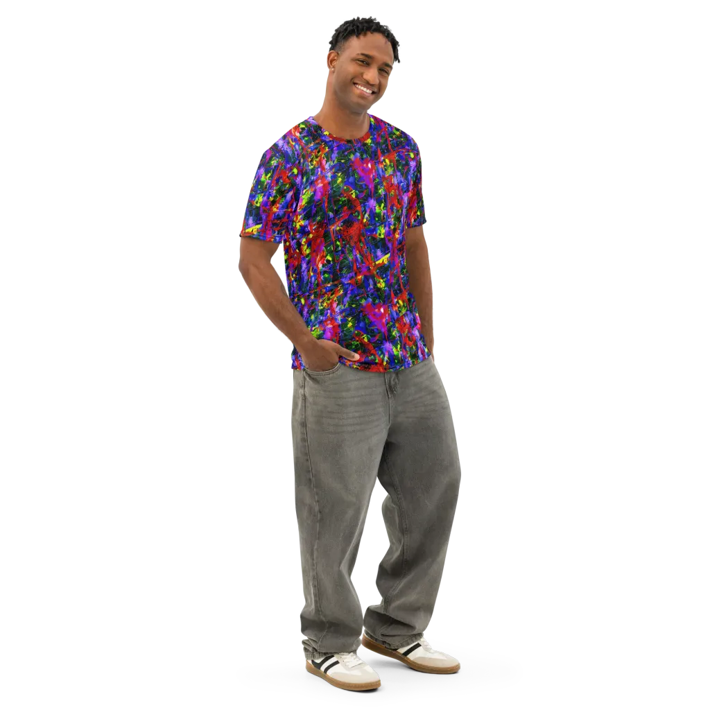 Fractured Rainbow on Men's Cotton Crew Neck T-Shirt — Right Front