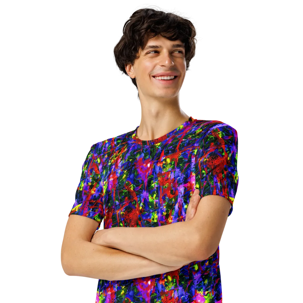 Fractured Rainbow on Men's Crew Neck T-Shirt — Left Front