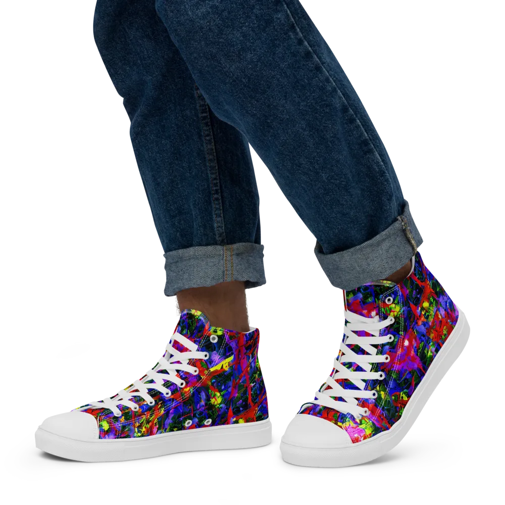 Fractured Rainbow on Men's High Top Canvas Shoes — Left
