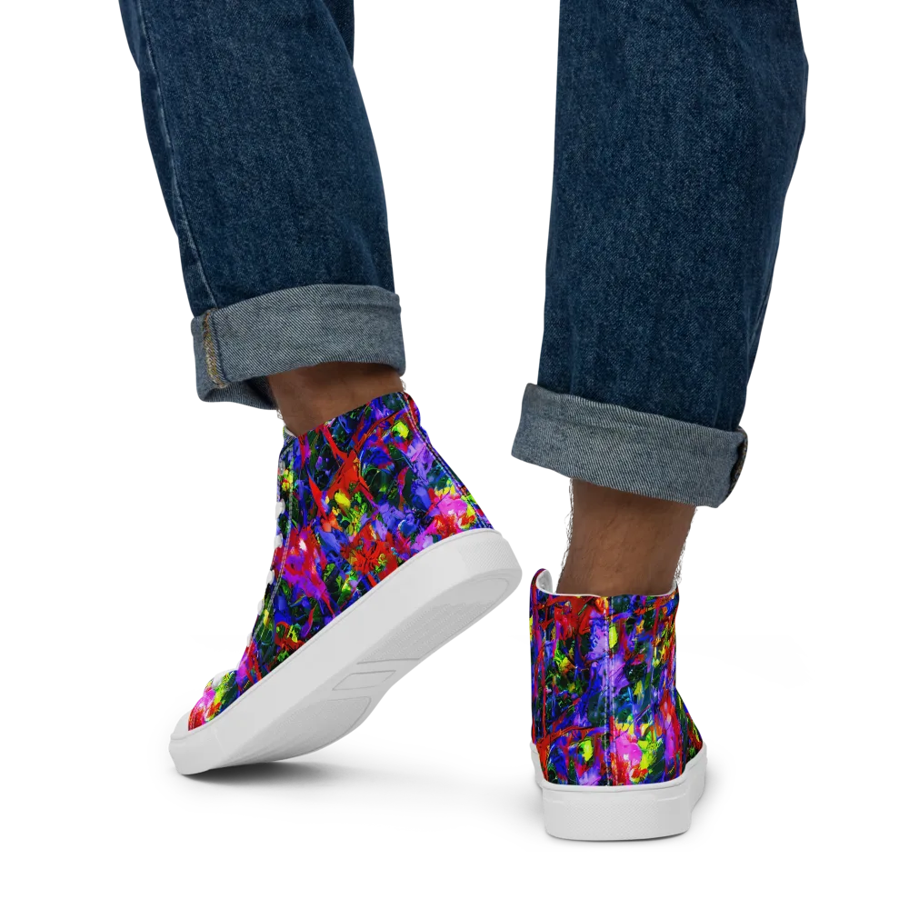 Fractured Rainbow on Men's High Top Canvas Shoes — Back