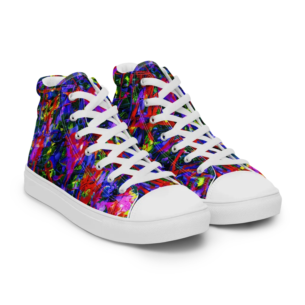 Fractured Rainbow on Women's High Top Canvas Shoes — Right Front