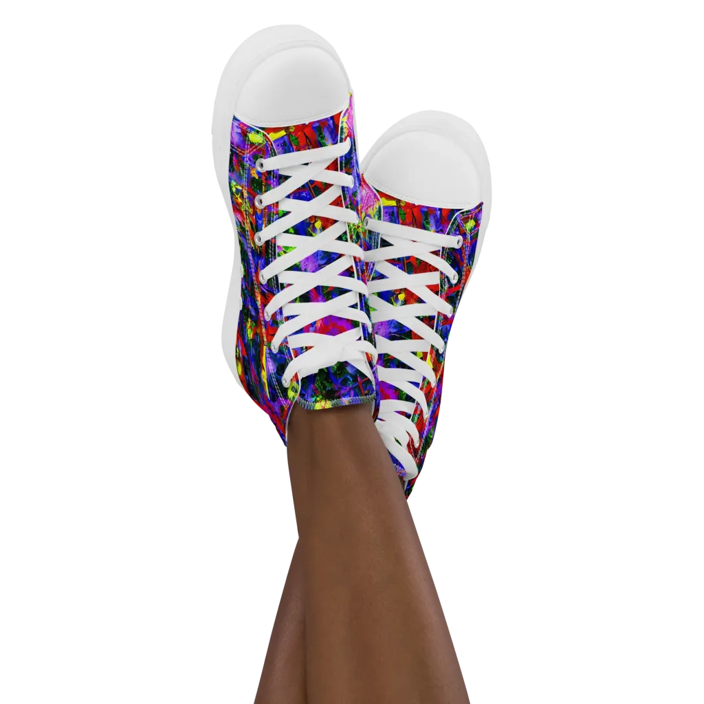 Fractured Rainbow on Women's High Top Canvas Shoes — Front