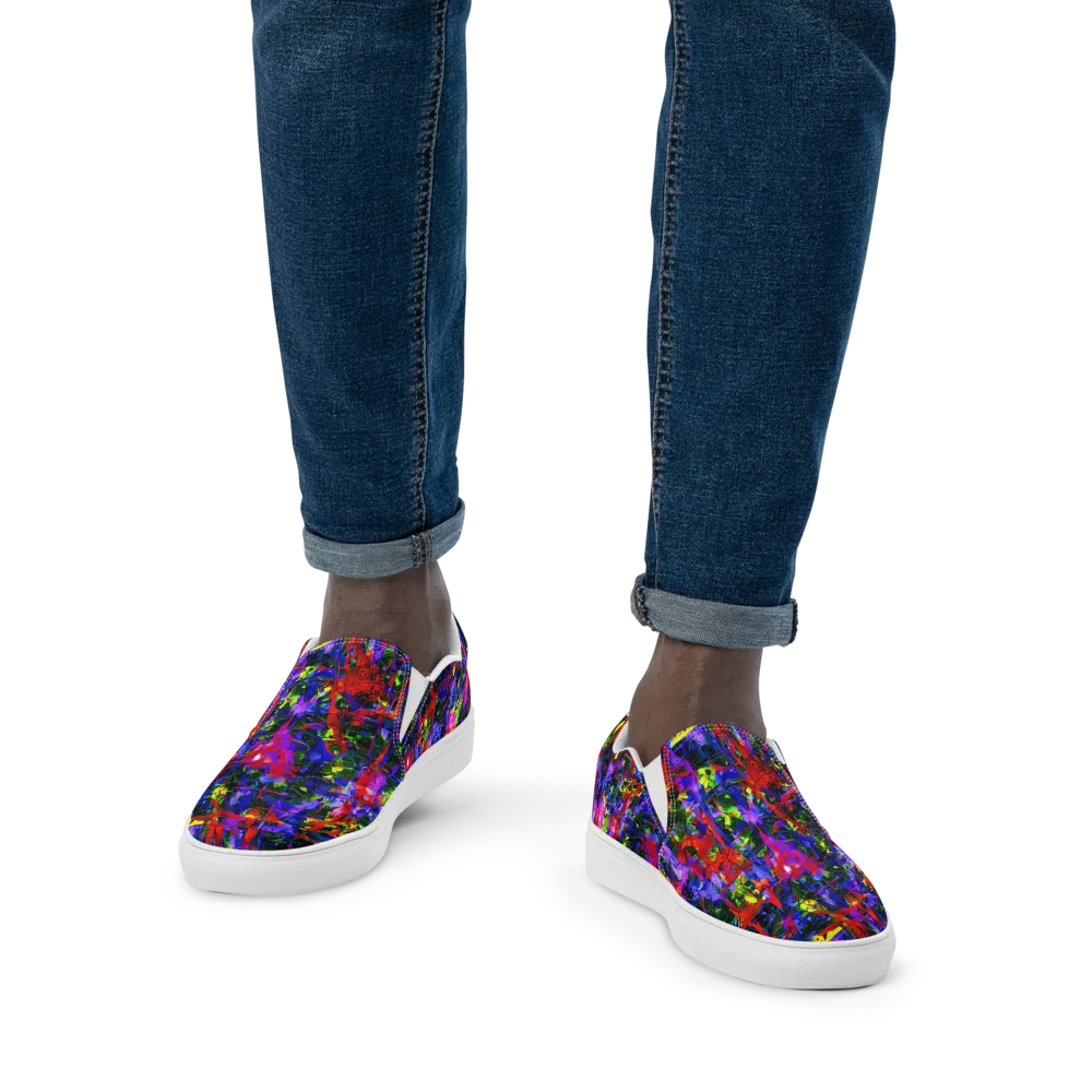 Fractured Rainbow on Men's Slip-On Canvas Shoes — Front