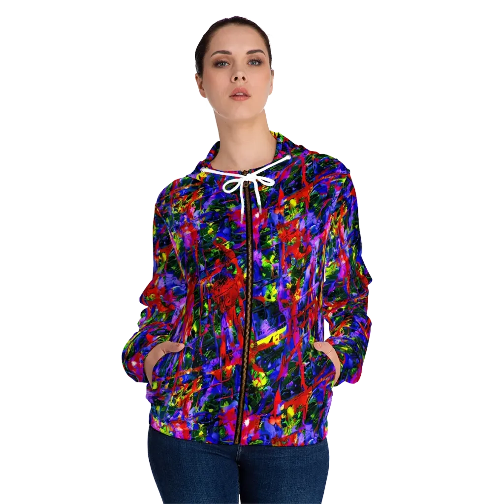 Fractured Rainbow on Women's Full-Zip Hoodie — Front On Person