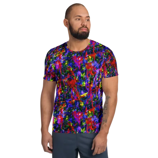 Fractured Rainbow on a Men's Athletic T-Shirt