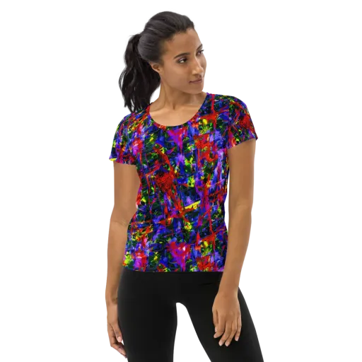 Fractured Rainbow on a Women's Athletic T-Shirt