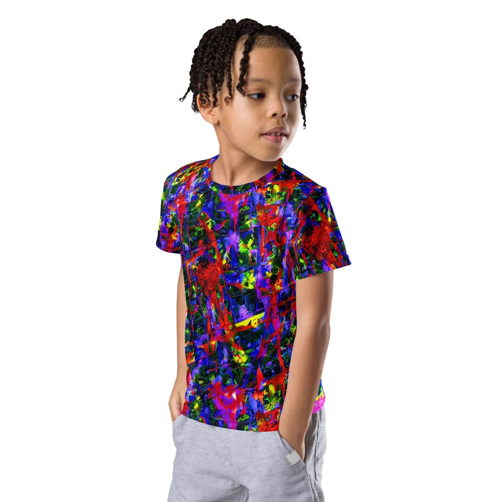 Fractured Rainbow on Kids Crew Neck T-Shirt — Left Front