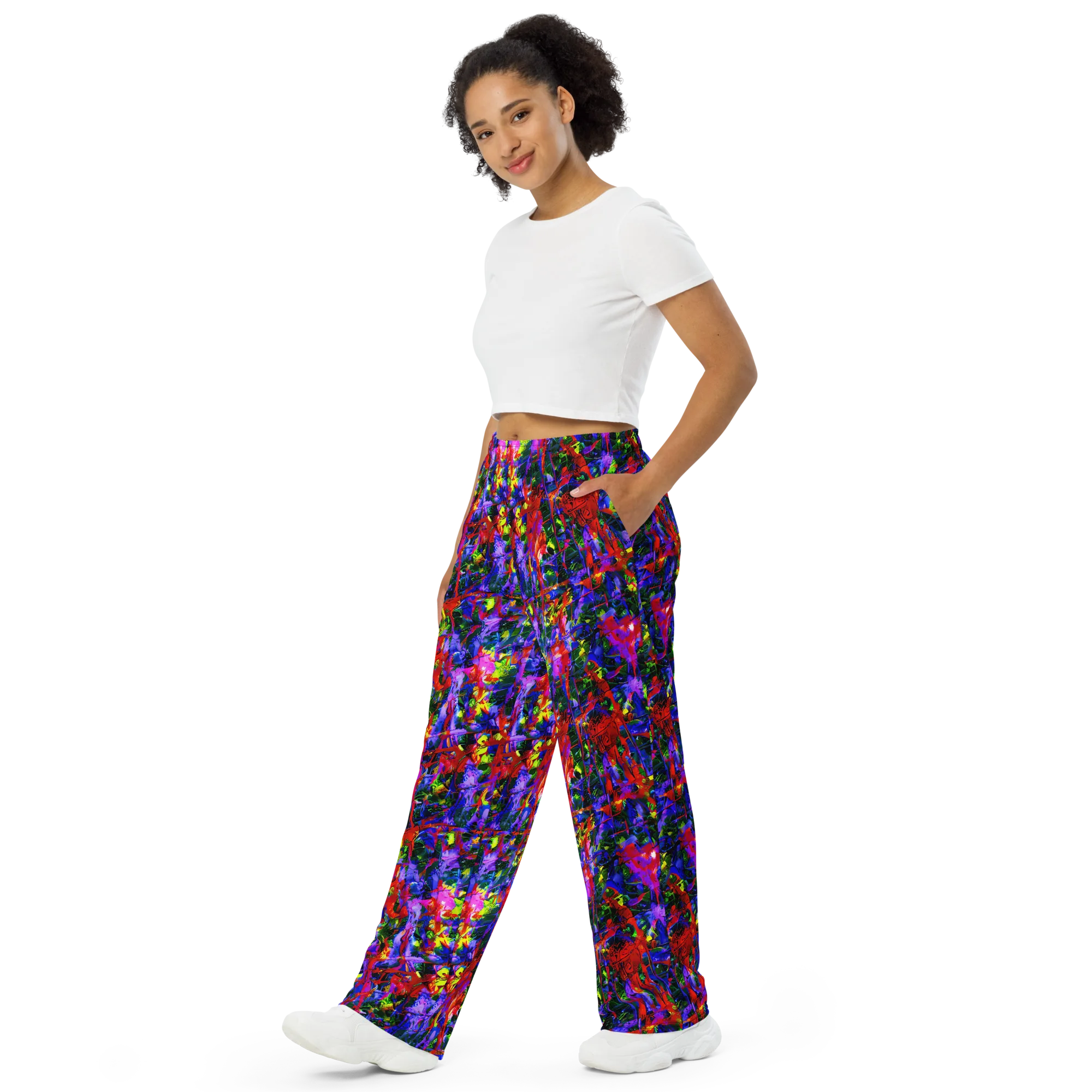 Fractured Rainbow on Wide-Leg Pants — Left Front