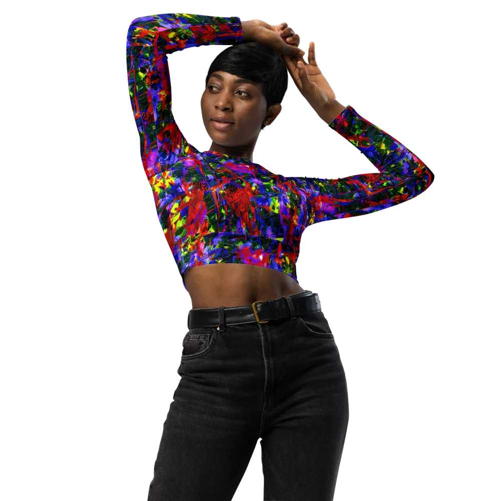 Fractured Rainbow on Long Sleeve Crop Top — Front