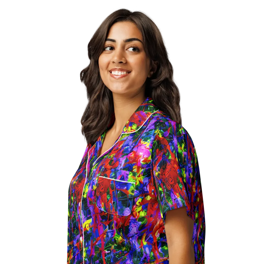 Fractured Rainbow on Women's Short Sleeve Pajama Top — Left Front