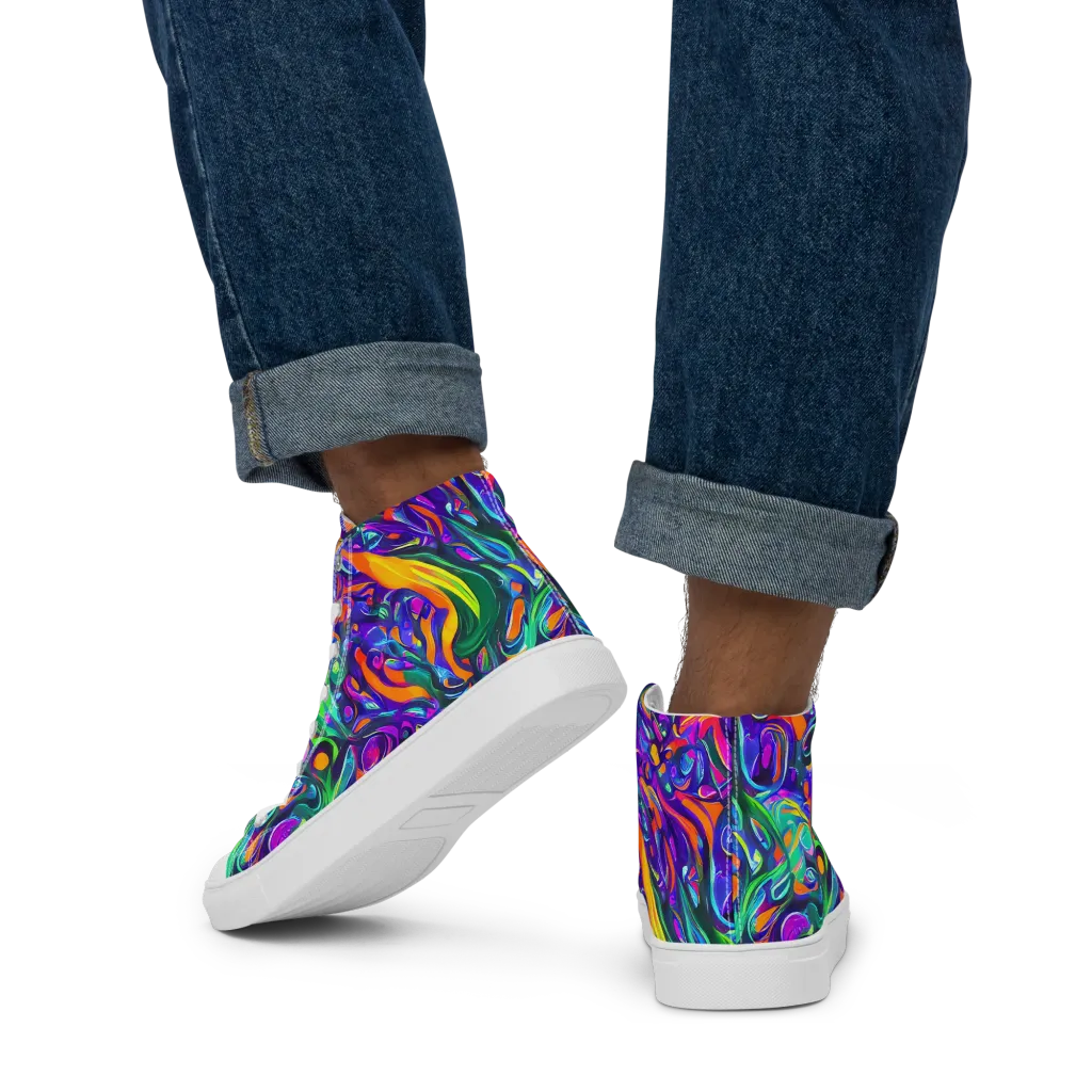 Psychedelic Rapture on Men's High Top Canvas Shoes — Back