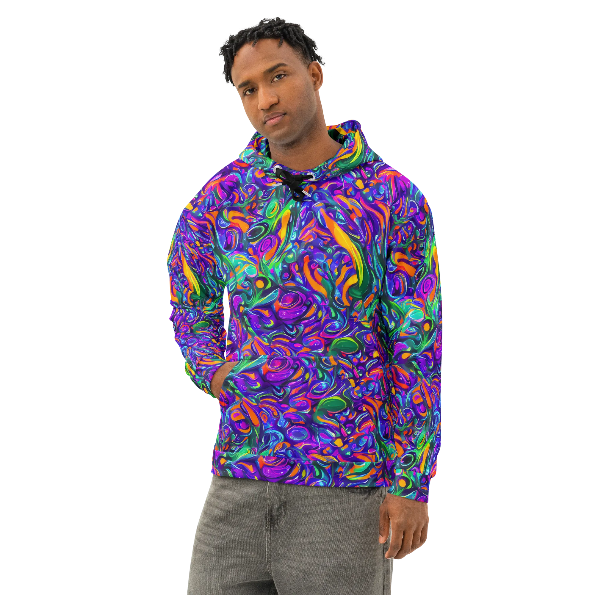 Psychedelic Rapture on Cotton Hoodie — Left Front