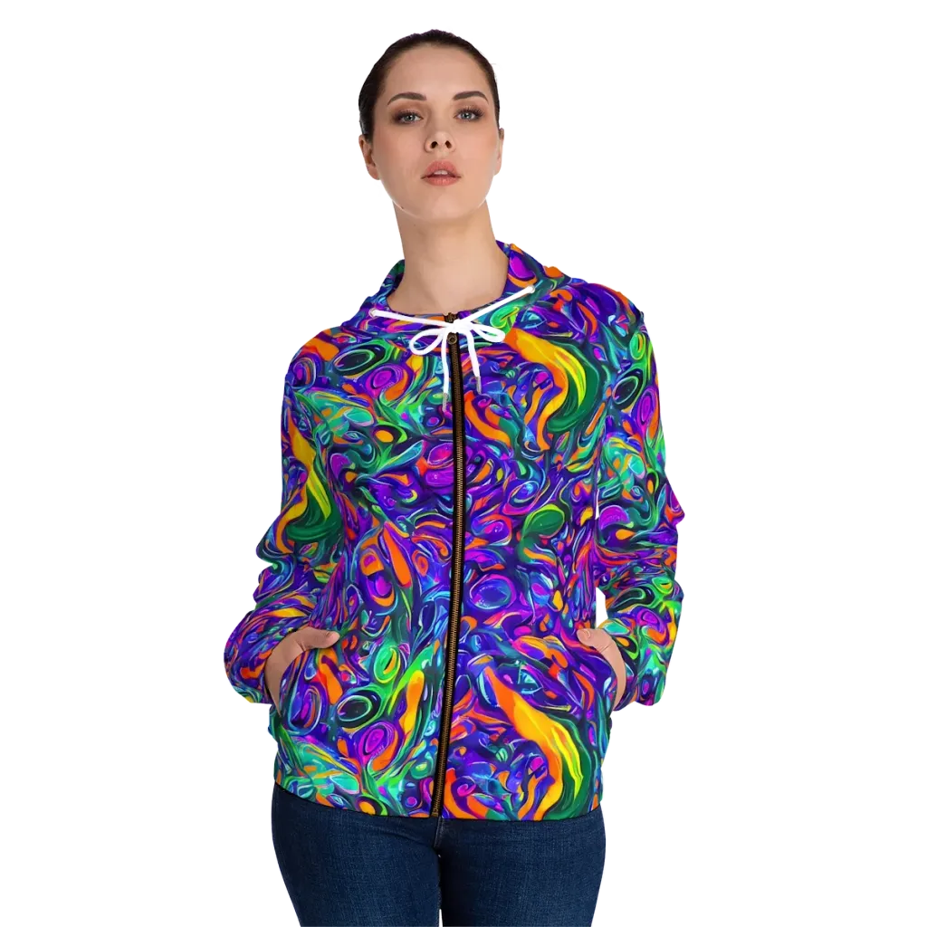 Psychedelic Rapture on Women's Full-Zip Hoodie — Front On Person