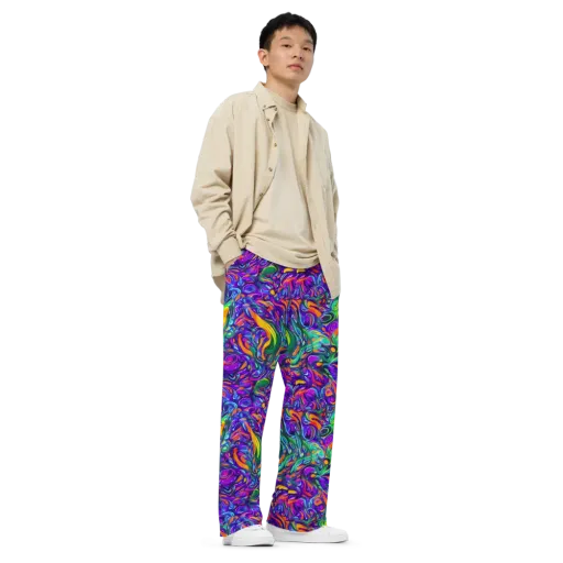 Psychedelic Rapture on a Wide-Leg Pants