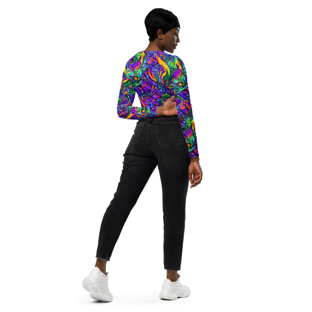 Psychedelic Rapture on Long Sleeve Crop Top — Right Back