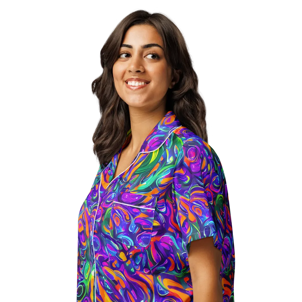 Psychedelic Rapture on Women's Short Sleeve Pajama Top — Left Front