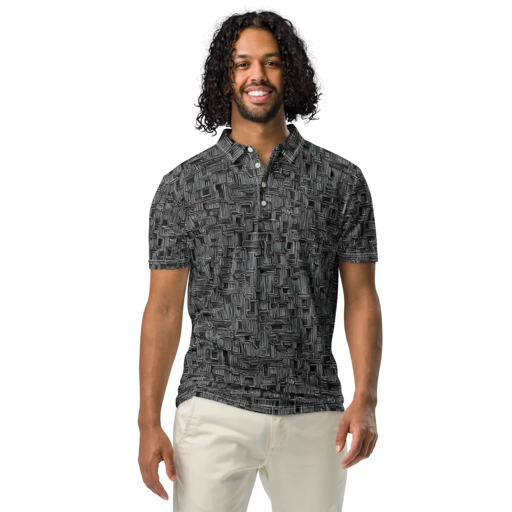 Linear Obsession on Men's Slim Fit Polo Shirt — Front