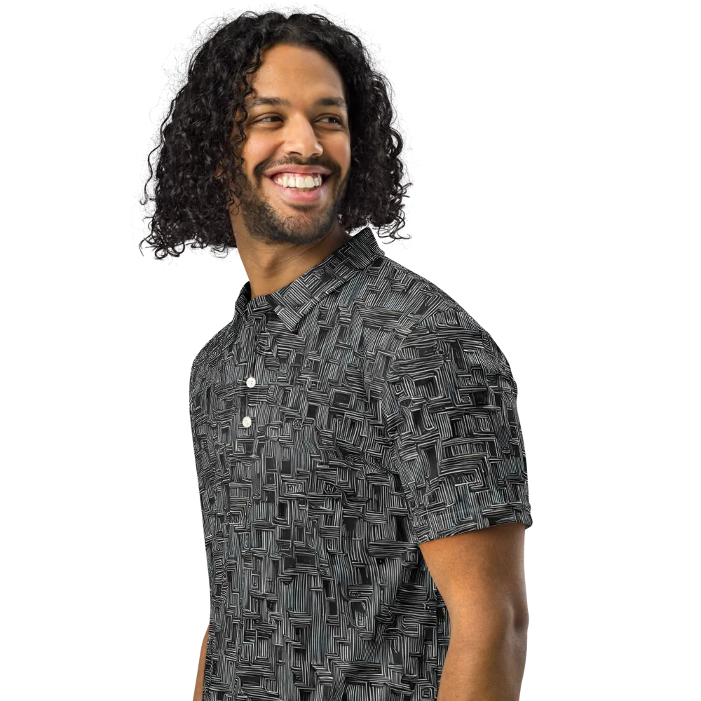 Linear Obsession on Men's Slim Fit Polo Shirt — Left Front