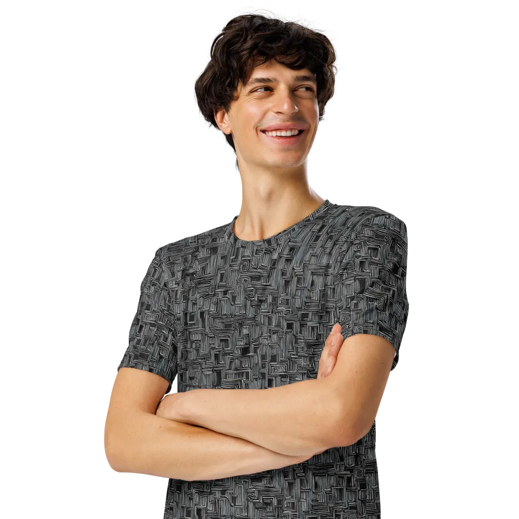 Linear Obsession on Men's Crew Neck T-Shirt — Left Front
