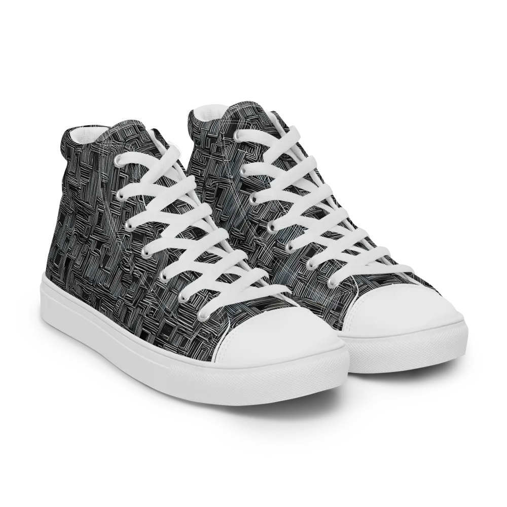 Linear Obsession on Men's High Top Canvas Shoes — Right Front