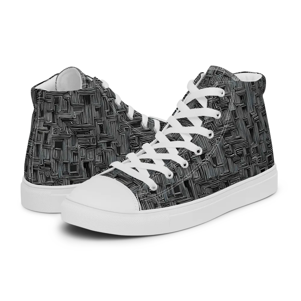 Linear Obsession on Men's High Top Canvas Shoes — Left