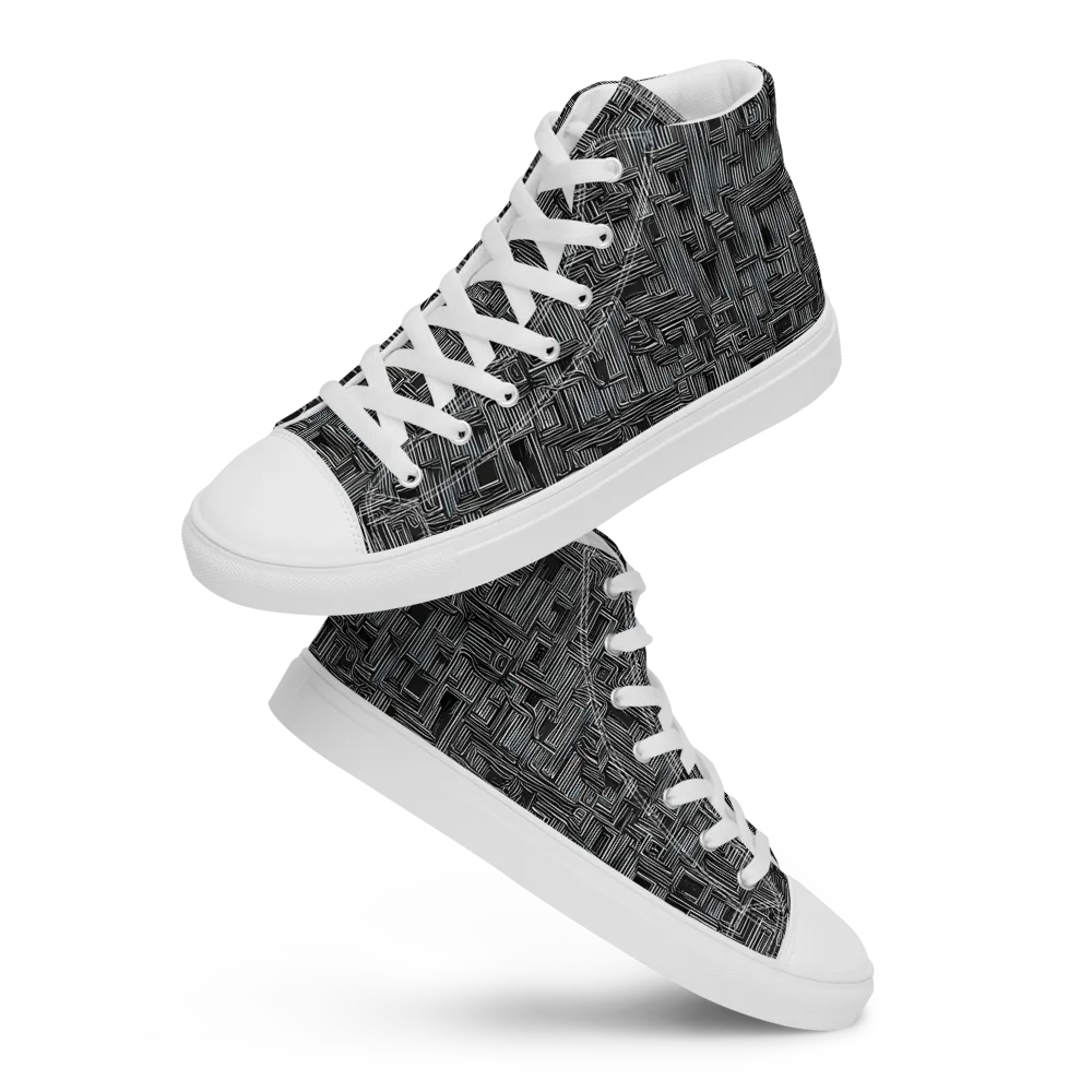 Linear Obsession on Men's High Top Canvas Shoes — Front