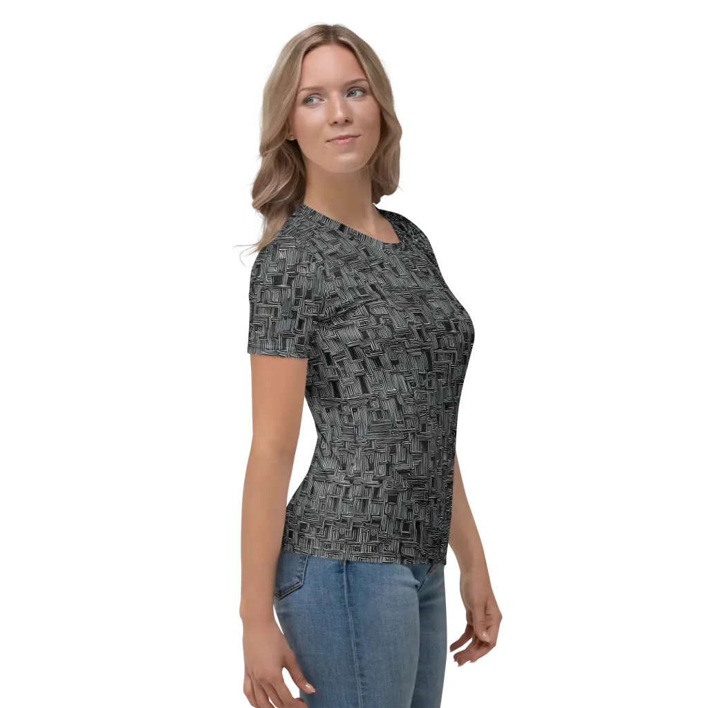 Linear Obsession on Women's Crew Neck T-Shirt — Right