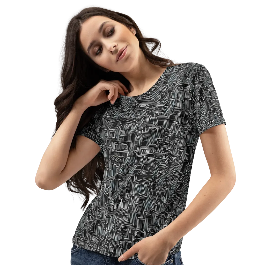 Linear Obsession on Women's Crew Neck T-Shirt — Left Front