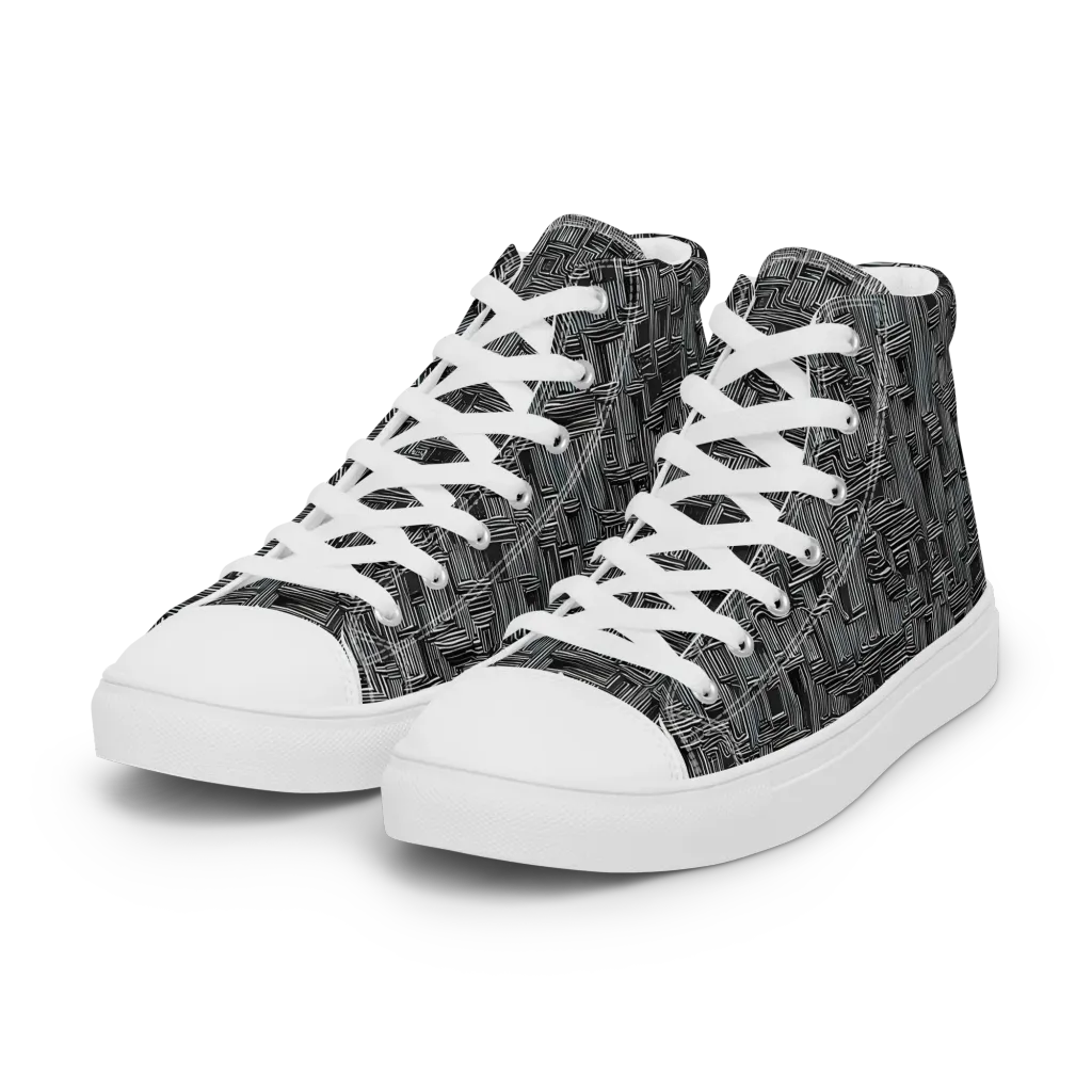 Linear Obsession on Women's High Top Canvas Shoes — Left Front