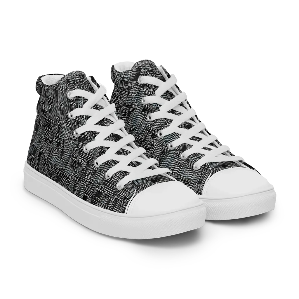 Linear Obsession on Women's High Top Canvas Shoes — Right Front