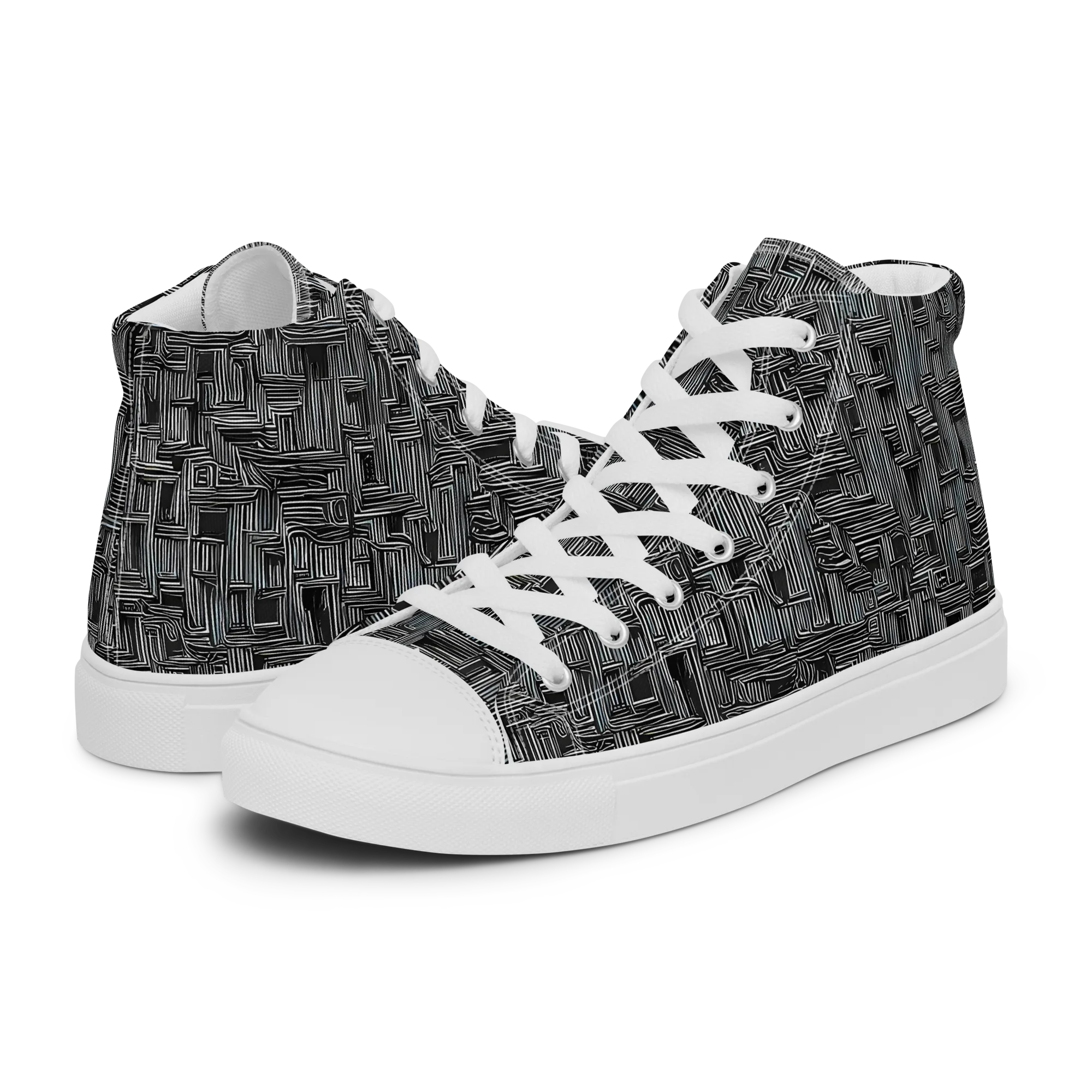 Linear Obsession on Women's High Top Canvas Shoes — Left