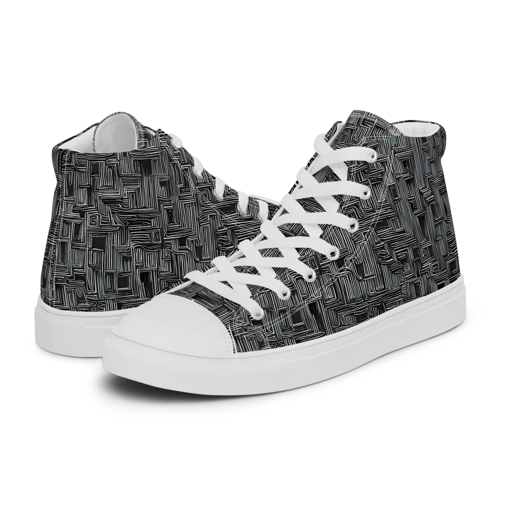 Linear Obsession on Women's High Top Canvas Shoes — Left