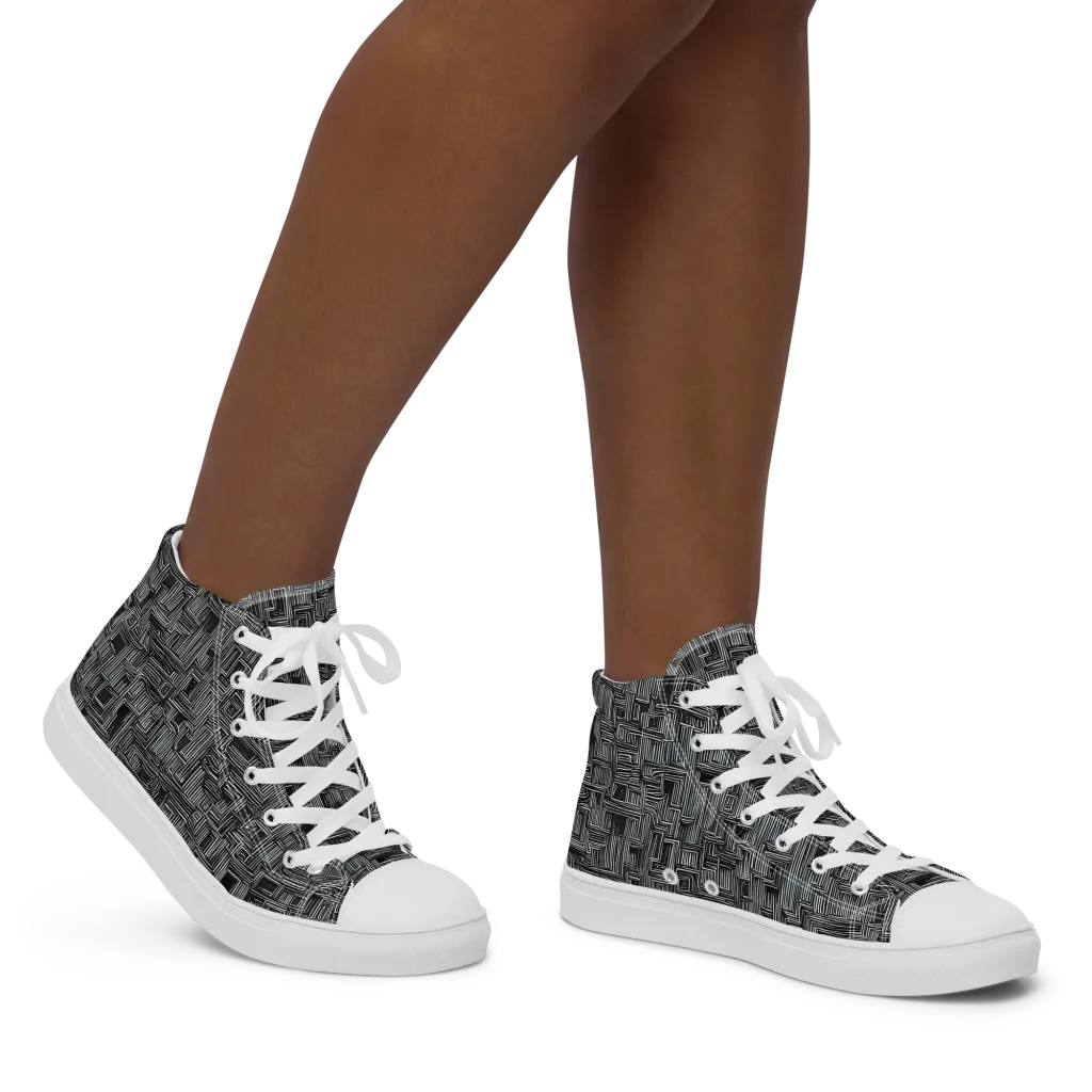 Linear Obsession on Women's High Top Canvas Shoes — Right