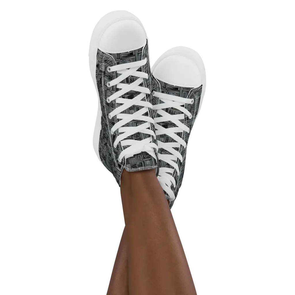 Linear Obsession on Women's High Top Canvas Shoes — Front