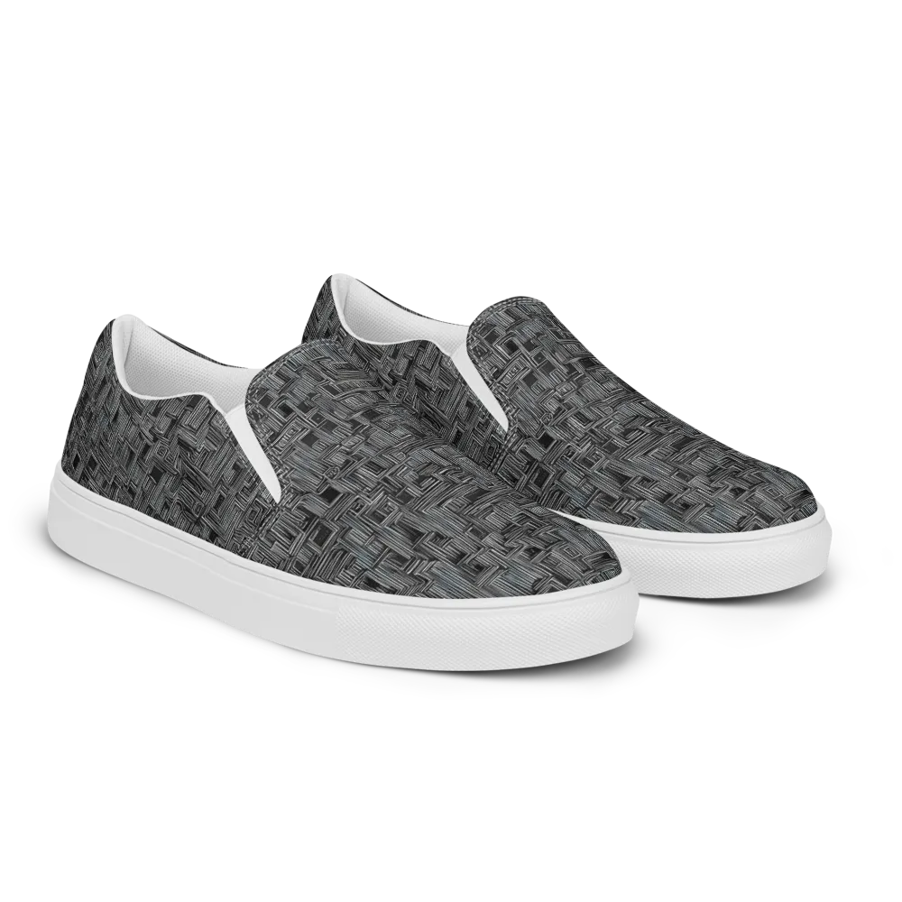 Linear Obsession on Men's Slip-On Canvas Shoes — Right Front