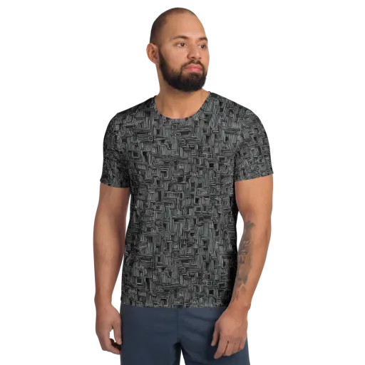 Linear Obsession on a Men's Athletic T-Shirt