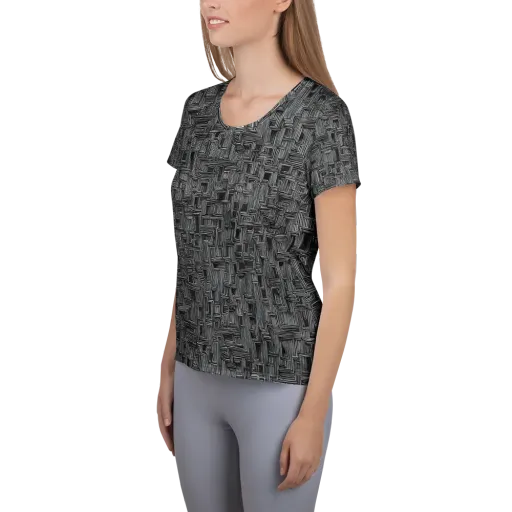 Linear Obsession on a Women's Athletic T-Shirt