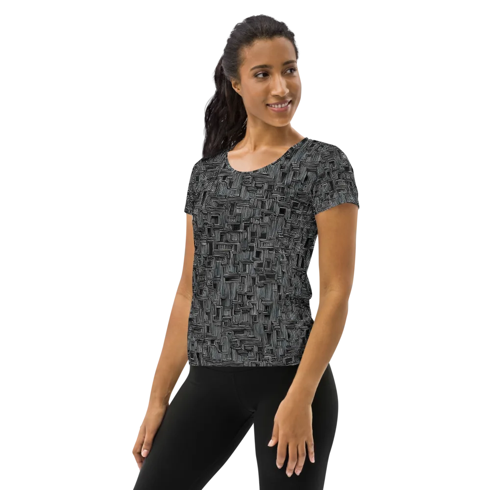 Linear Obsession on Women's Athletic T-Shirt — Left
