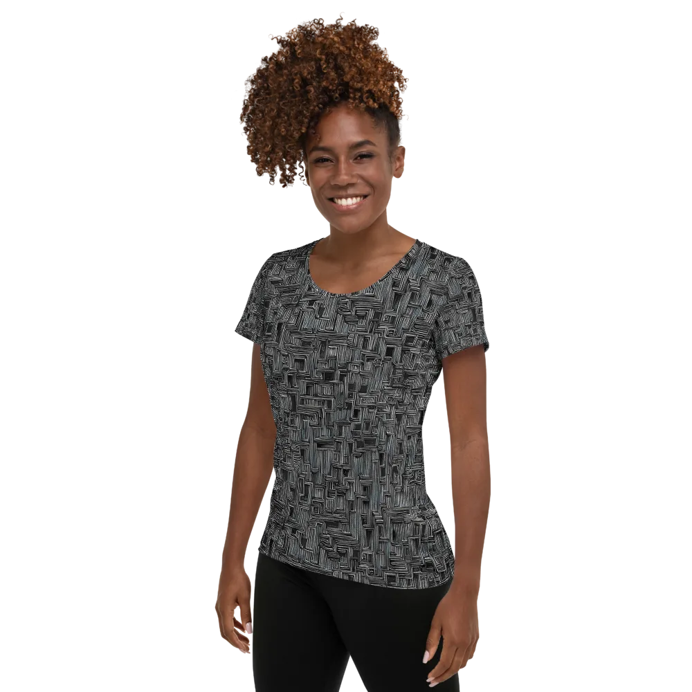 Linear Obsession on Women's Athletic T-Shirt — Left
