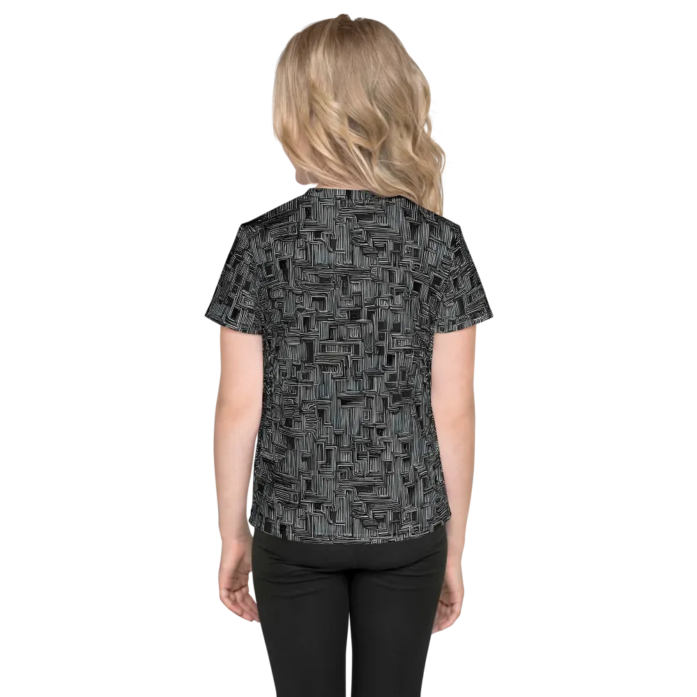 Linear Obsession on Kids Crew Neck T-Shirt — Back