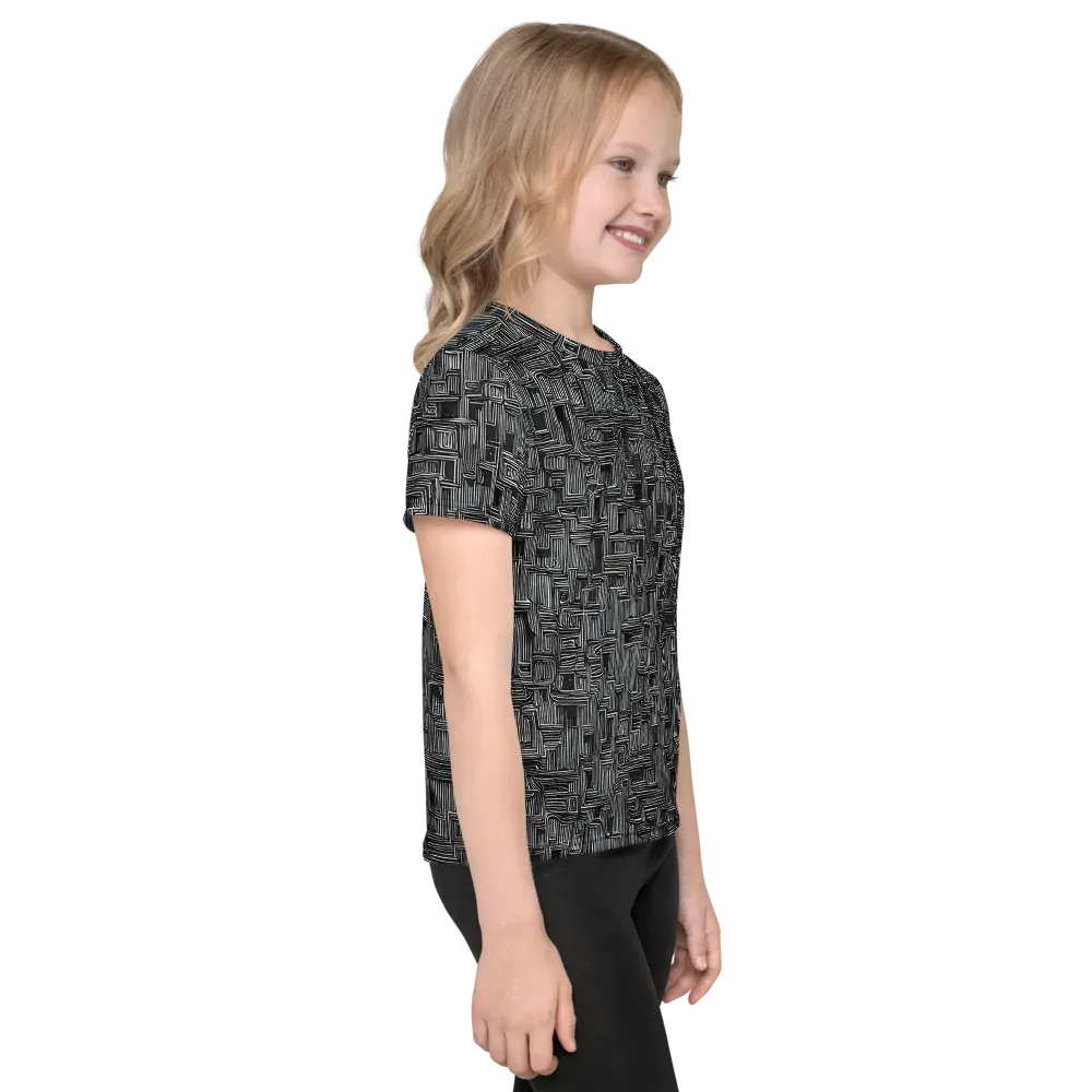 Linear Obsession on Kids Crew Neck T-Shirt — Right
