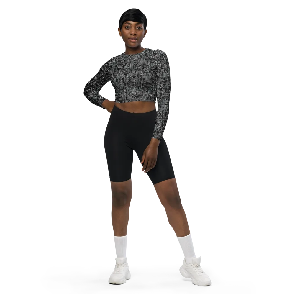 Linear Obsession on Long Sleeve Crop Top — Front