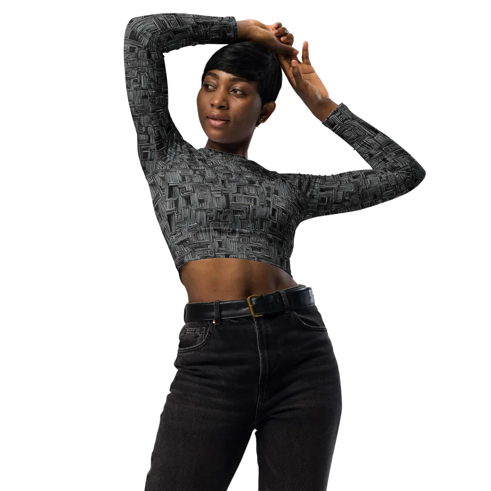 Linear Obsession on Long Sleeve Crop Top — Front