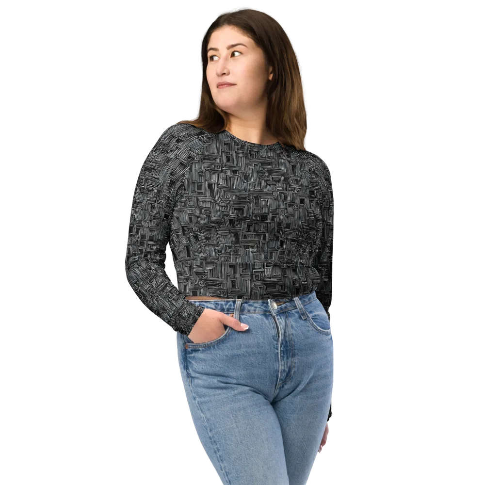 Linear Obsession on Long Sleeve Crop Top — Front