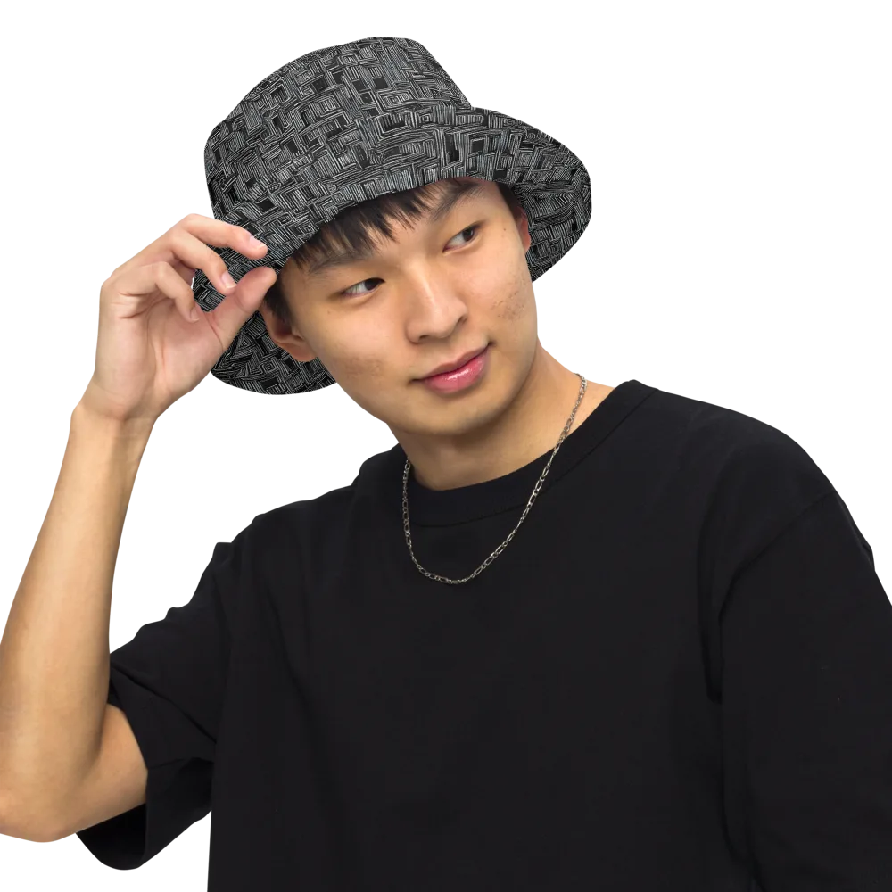 Linear Obsession on Reversible Bucket Hat — Front Inside