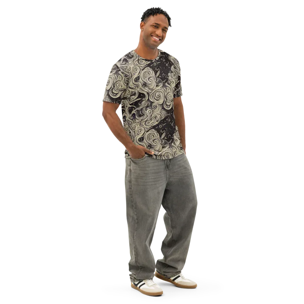 Ivory Whirlpool on Men's Cotton Crew Neck T-Shirt — Right Front