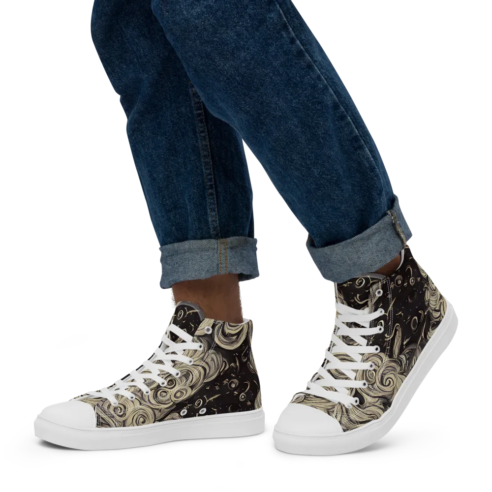 Ivory Whirlpool on Men's High Top Canvas Shoes — Left