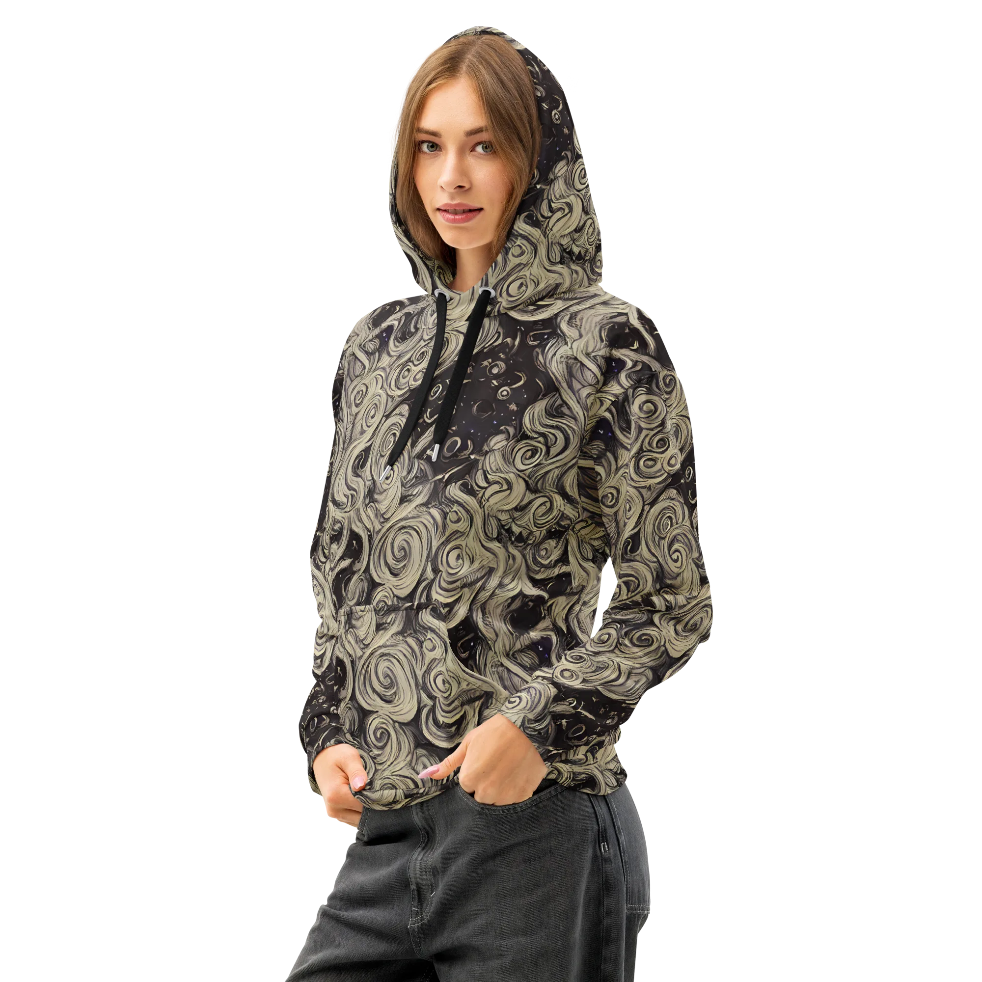 Ivory Whirlpool on Cotton Hoodie — Left Front